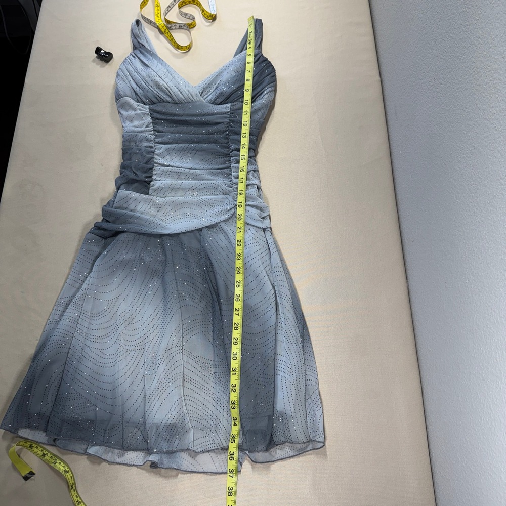 XOXO Y2K Grey Ombre Glitter Ruched Mesh Cocktail Dress Large RUNS SMALL HAS FLAW - Picture 15 of 16